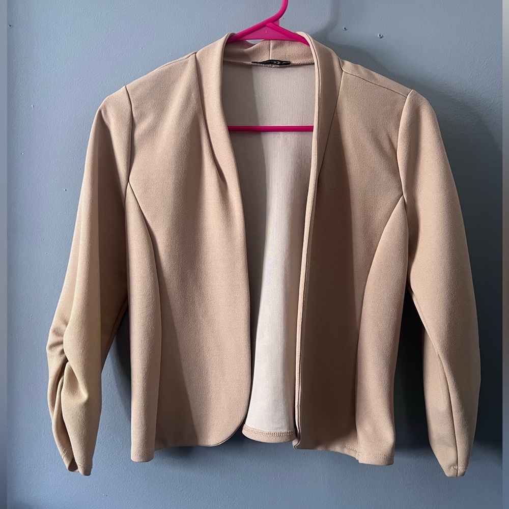 Papermoon Open Front Blazer/sweater Beige Knit Long Sleeve